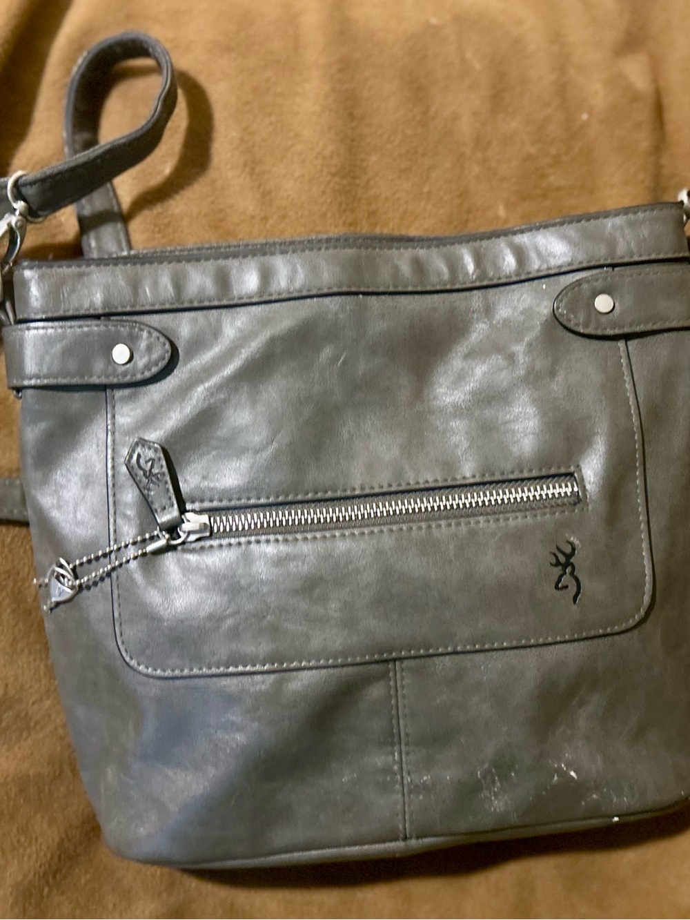 Browning conceal carry Gray Leather Crossbody Bag with Front Zip Pocket